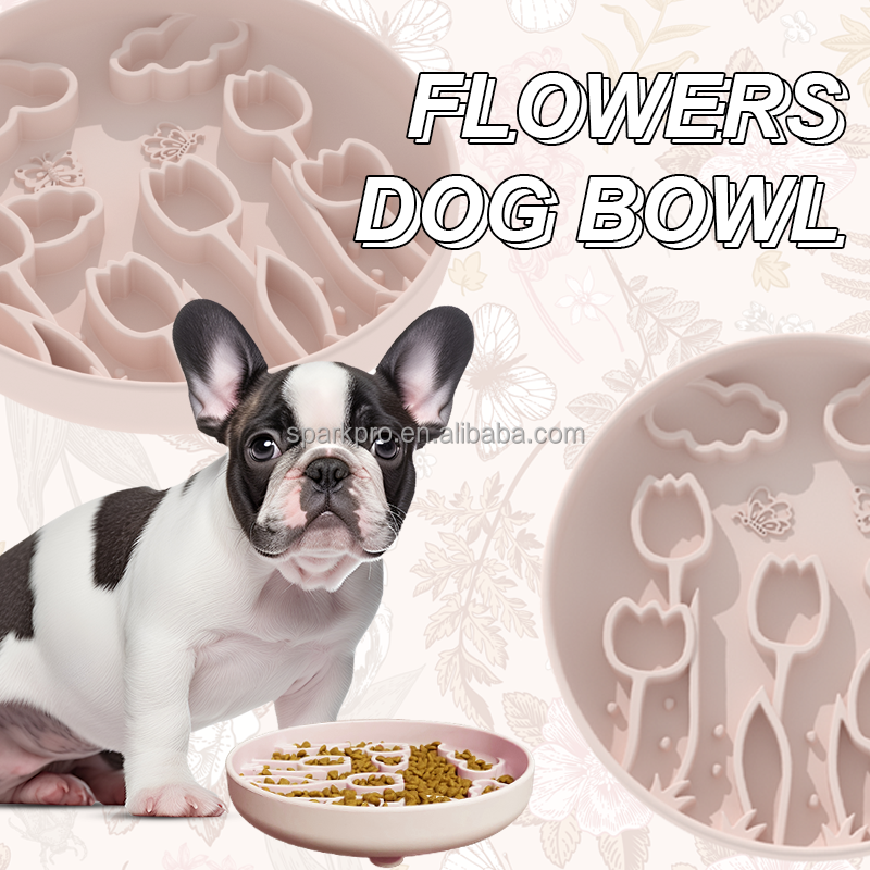 2026 New Design Pet Silicone Slow Eating Feed Dog Bowl Big Tulip Shape Large Dog Slow Feeder for Large Breed