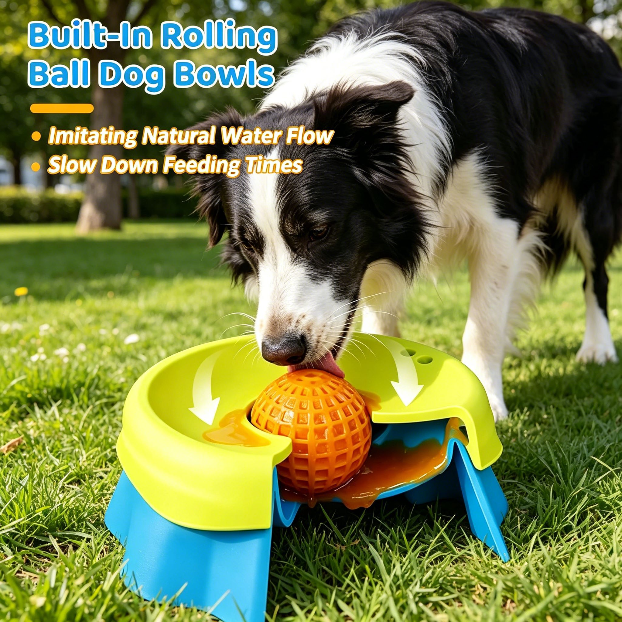 2026 New 2-in-1 Silicone Slow Feeder Dog Bowl Built-in Ball Interactive Waterproof Pet Bowl for Wet Food &amp; Water
