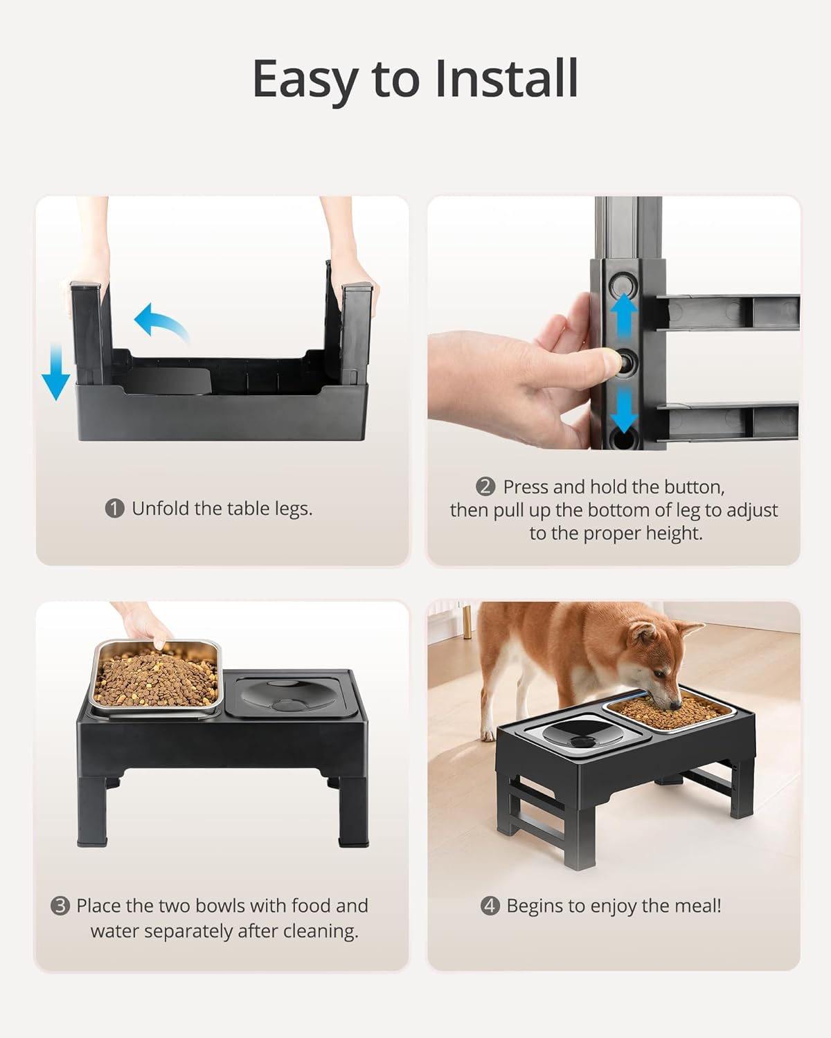 2-in-1 Elevated Slow Feeder Dog Bowls 4 Height Adjustable Raised Dog Bowls with No Spill Water Bowl
