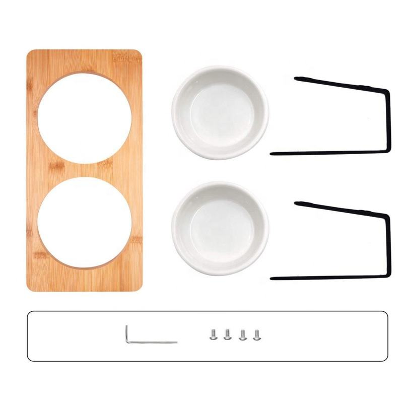 Elevated Cat Ceramic Bowls Stand for Food and Water Tilted Feeding Position