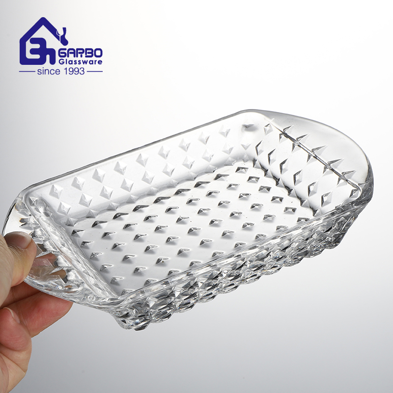 New Own Mould Butter Dish with Lid Small Diamond Pattern Glass Candy Jar