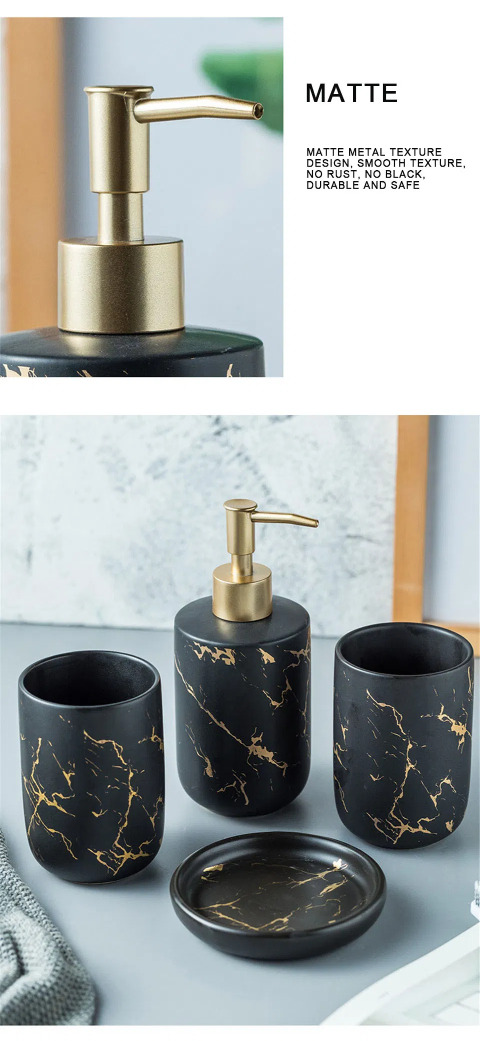Bath Set Luxury Marble Pattern Tooth Mug Lotion Dispenser Soap Dish