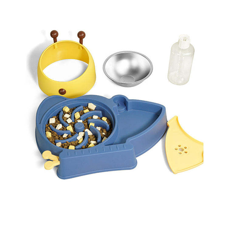 2-in-1 Plastic Anti-Splash Non-Slip Dog Puzzle Food and Water Bowl with Separated Design for Slower Feeders