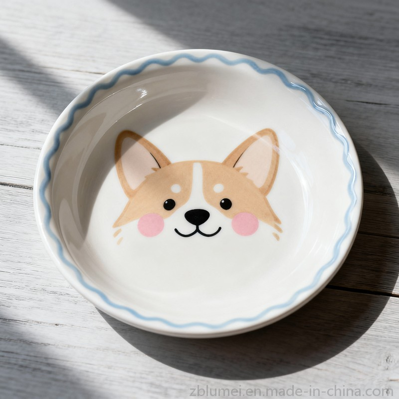 Ceramic Porcelain Stoneware Pet Dog Puppy Cat Kitten Feeding Food Water Wide Bowl Dish