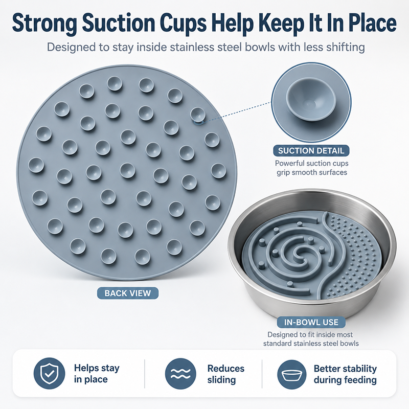 Custom Silicone Slow Feeder Bowl Insert For Dogs Fits Stainless Steel Bowls With Suction Back Raised Pegs And Lick Mat Texture