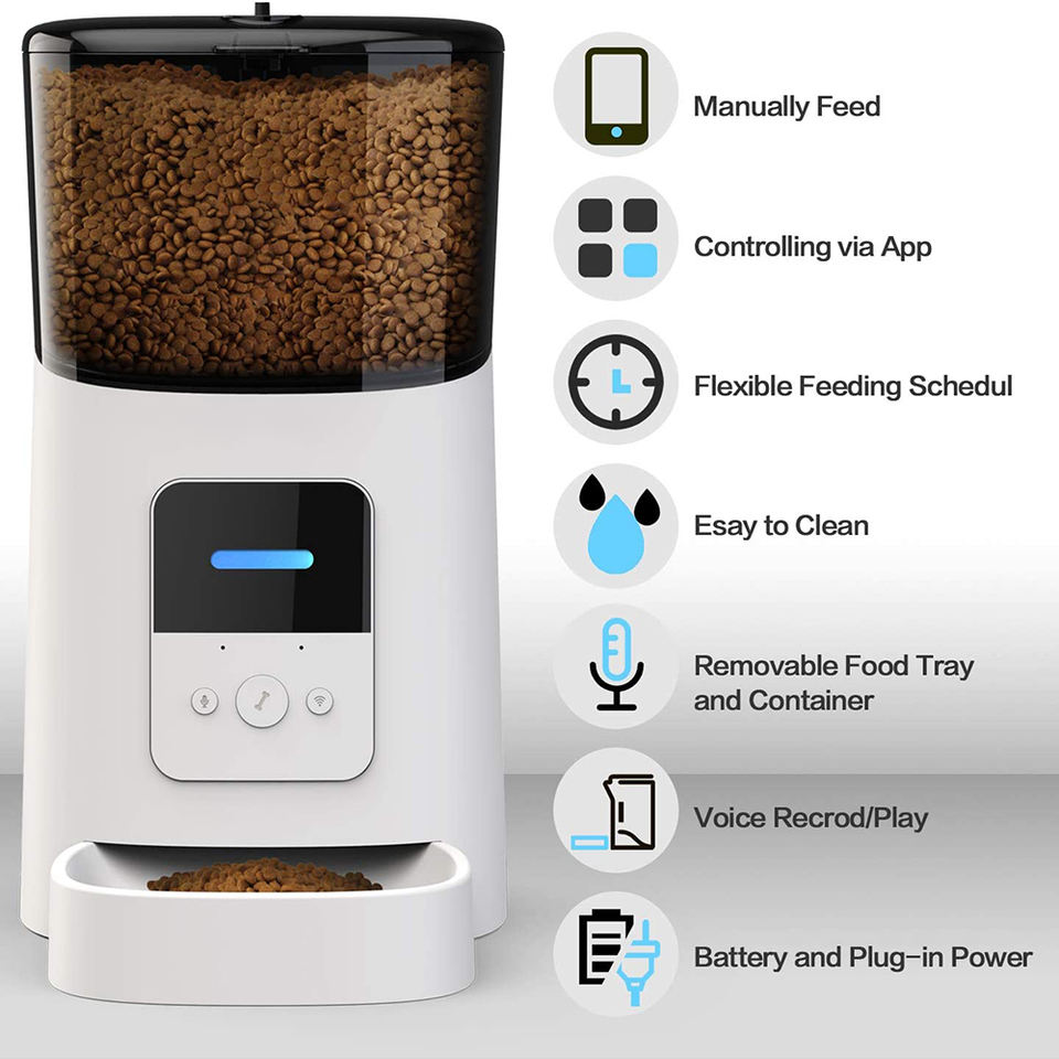 Tuya Dog Cat Smart Pet Feeder Wifi Mobile Phone App Remote Control Microchip Automatic Pet Feeder With 6L