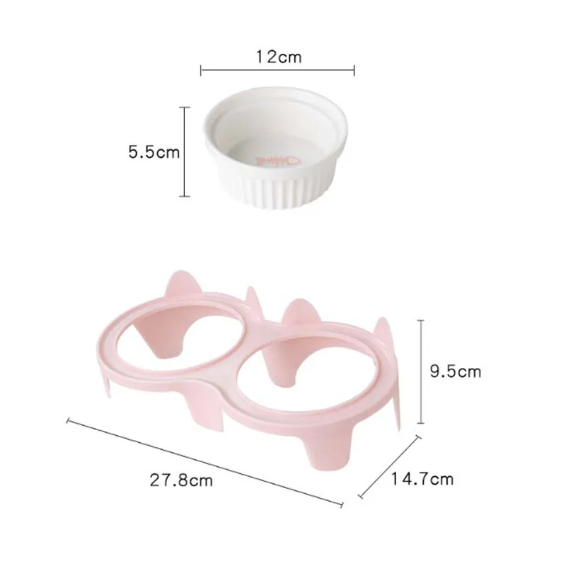 Double Ceramic Cat Bowls Elevated Tilted Cat Food Bowls Raised Ceramic Pet Bowls with Stand Dog Cat Food and Water Bowl Set Tall Feet Feeding Bowls Dishes