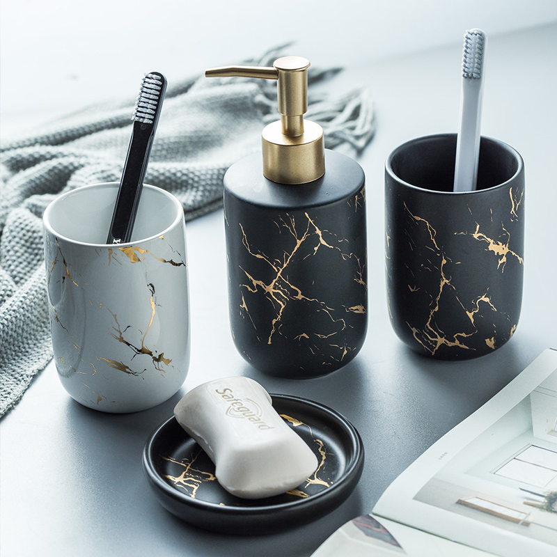 Bath Set Luxury Marble Pattern Tooth Mug Lotion Dispenser Soap Dish