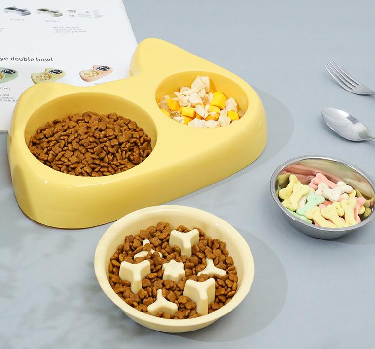 with Non-Slip Rubber Station Cat Bowls Double Dog Cat Water and Food Bowls Stainless Steel and Slow Feeder Bowls