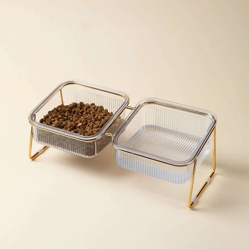 Removable 15 Tilted Elevated Pet Cat Dog Food and Water Bowls Set with Iron Stand