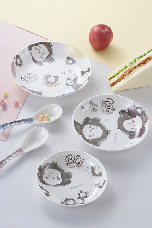 Cartoon Pattern Kids Serving Melamine Round Deep 8.5 Inch Dinner Breakfast Snack Cereal Serving Dish