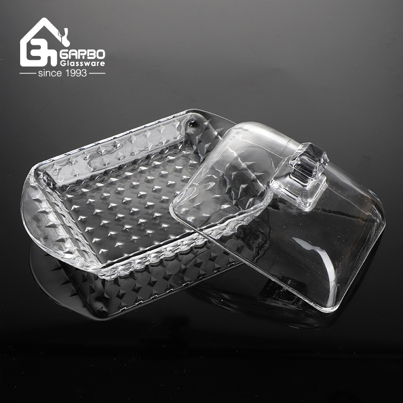 New Own Mould Butter Dish with Lid Small Diamond Pattern Glass Candy Jar