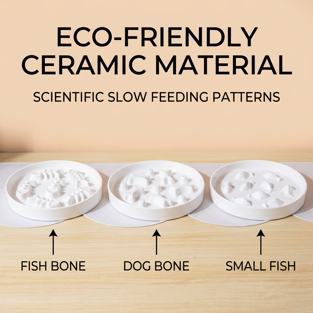 Ceramic Slow Feed Cat Bowl Anti-Choking Pet Dish With Fish Bone Pattern Slow Feeder Dog Bowl Ceramic Healthy Eating Dish