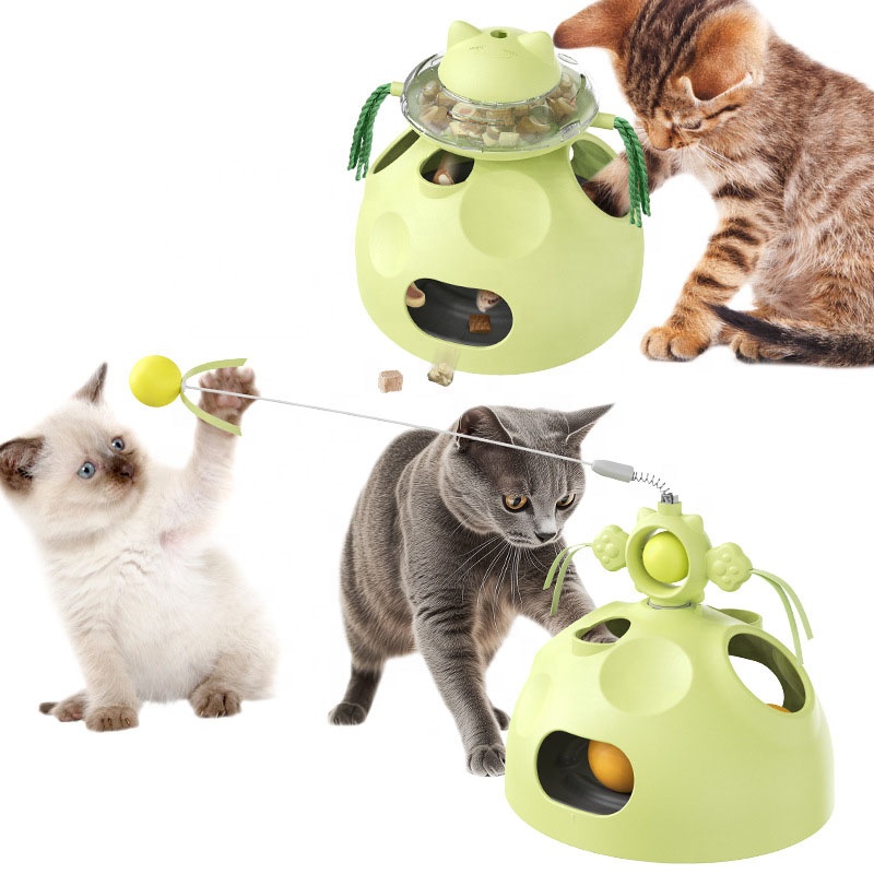 Interactive Cat Toy 4 in 1 Intelligence Puzzle Feeder with Feather Wand Treat Maze Mental Stimulation Toys