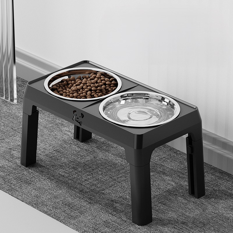 Height Adjustable Pet Double Slow Feeder Adjustable Elevated Stainless Steel Dog Elevated Bowl for Cats Dogs Food With Stand