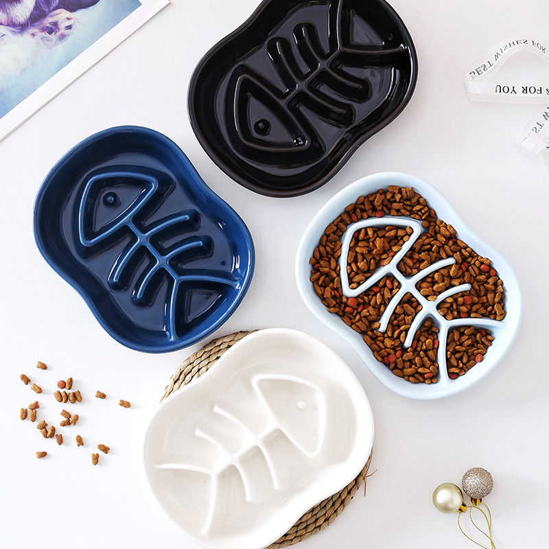 Hot Sale Eco-Friendly Ceramic Pet Dog Slow Food Water Bowl Feeder with Multi-Groove Design