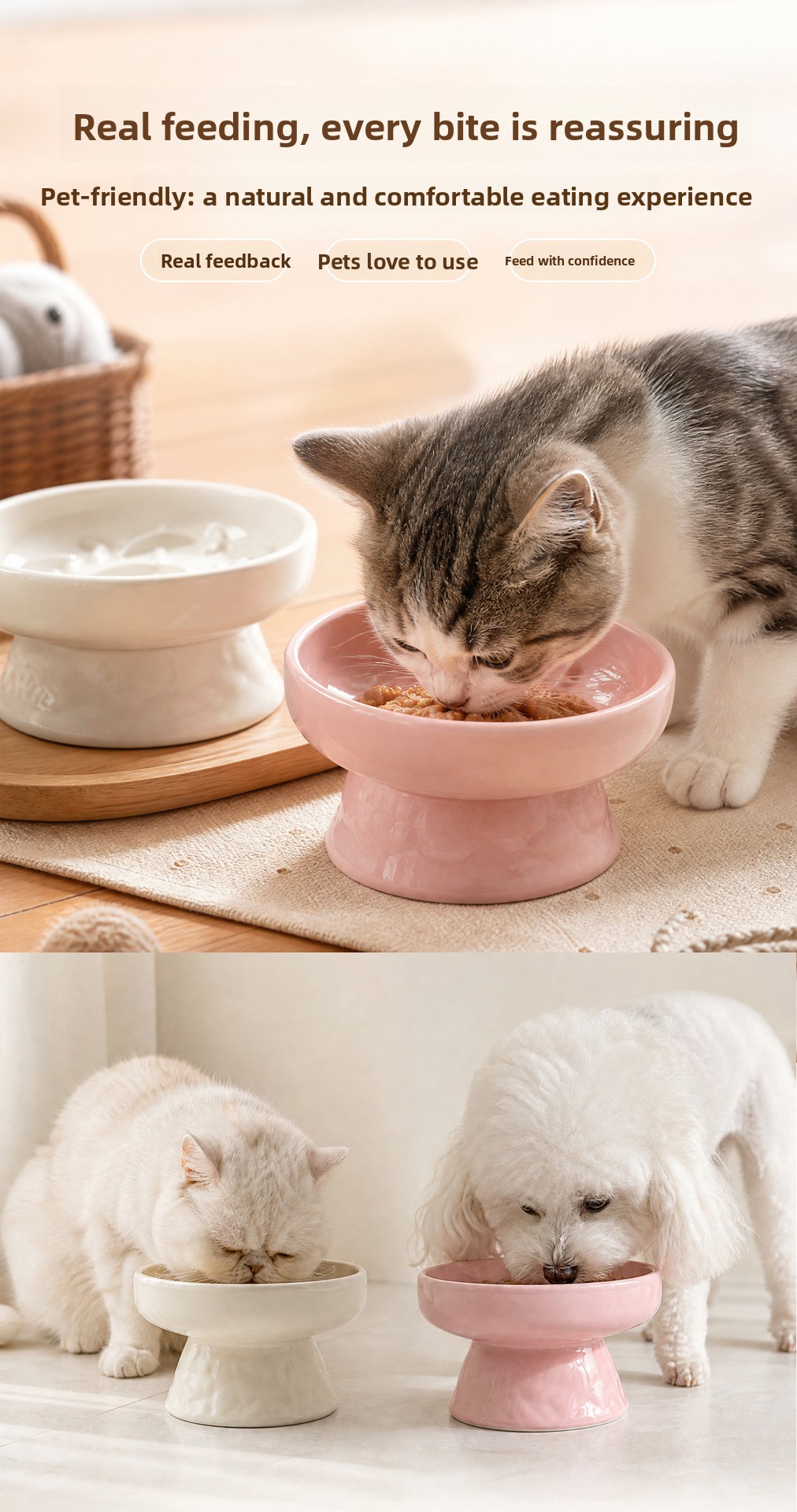 Elevated Ceramic Slow Feeder Bowl for Cats & Dogs Anti-Choke Neck Protection Pet Feeding Bowl
