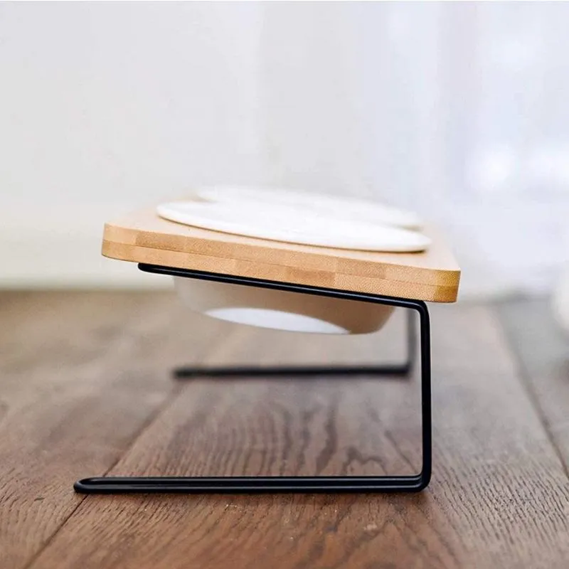 Elevated Cat Ceramic Bowls Stand for Food and Water Tilted Feeding Position
