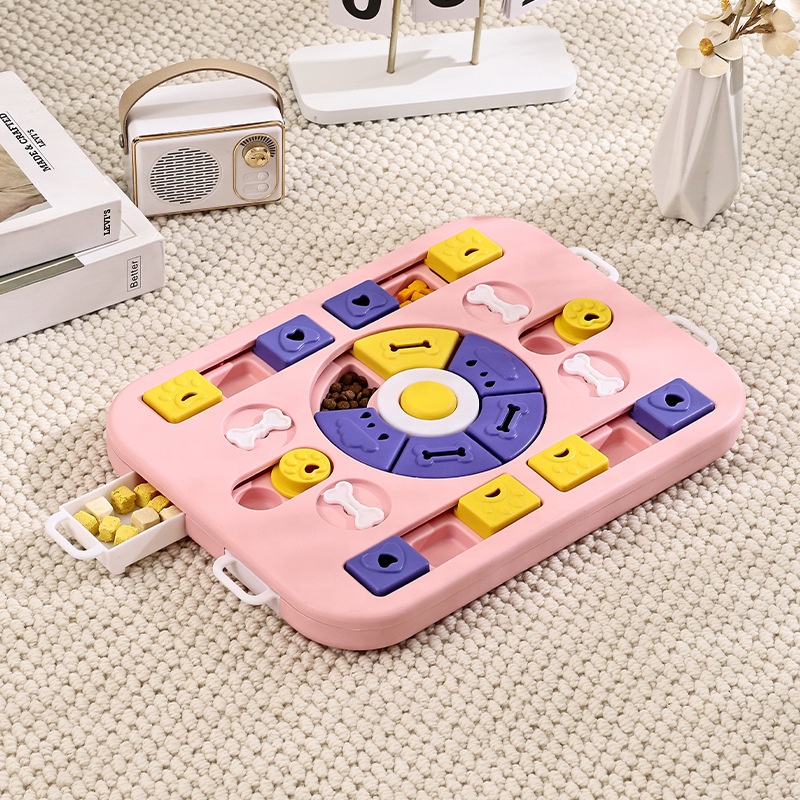 Puzzle Maze Treat Dispensing Dog Toy with Sliding Cups and Hide Holes for IQ Training, Interactive Dog Puzzle Feeder