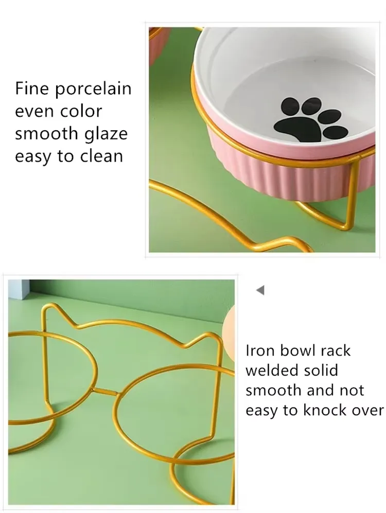Ceramic Pet Feeding Bowl for Cats Dogs with Stand Tilted