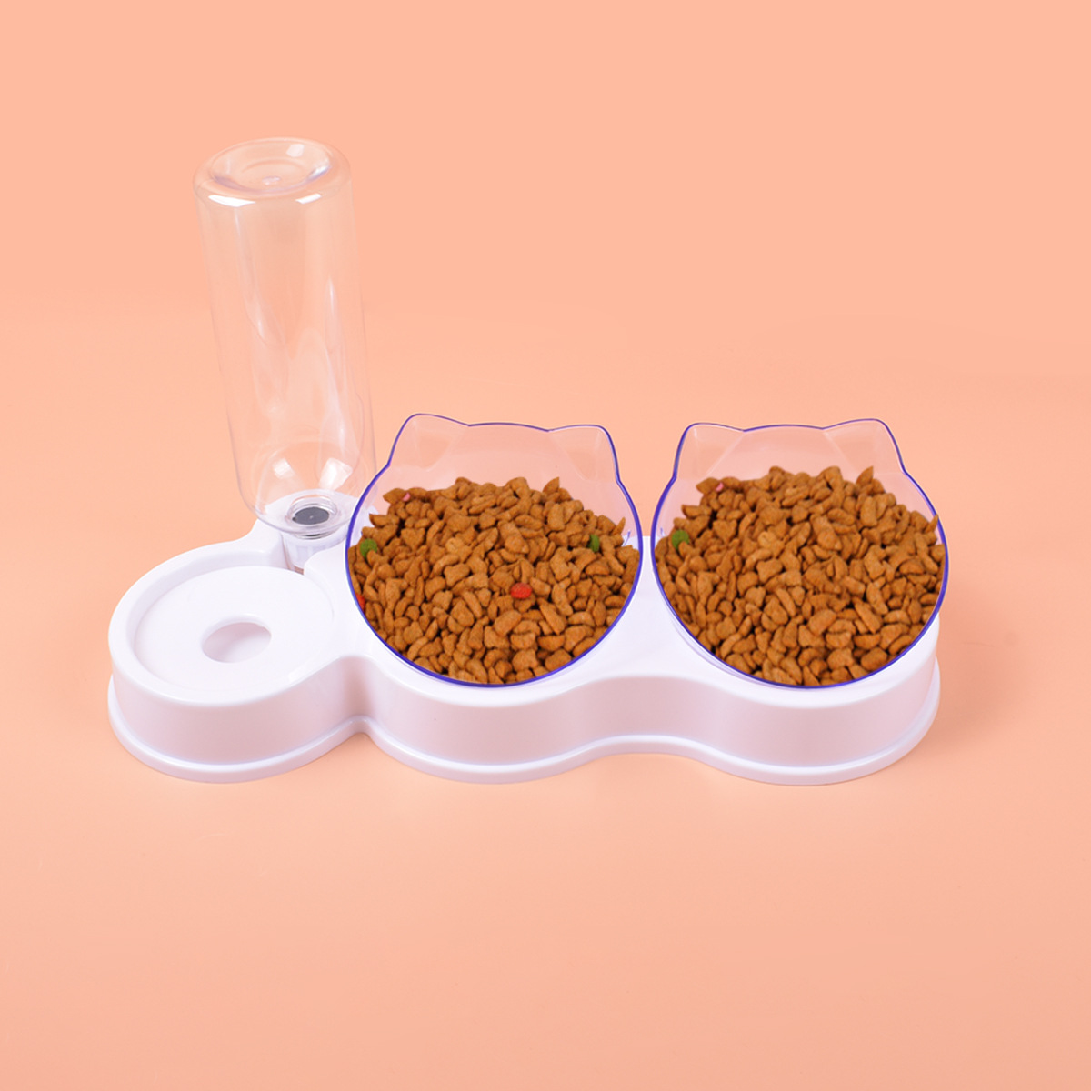Cat &amp; Dog Pet Feeder with Slanted Opening Prevent Tipping Slow Feeder Automatic Drinking Large Caliber Water Bowl-Plastic