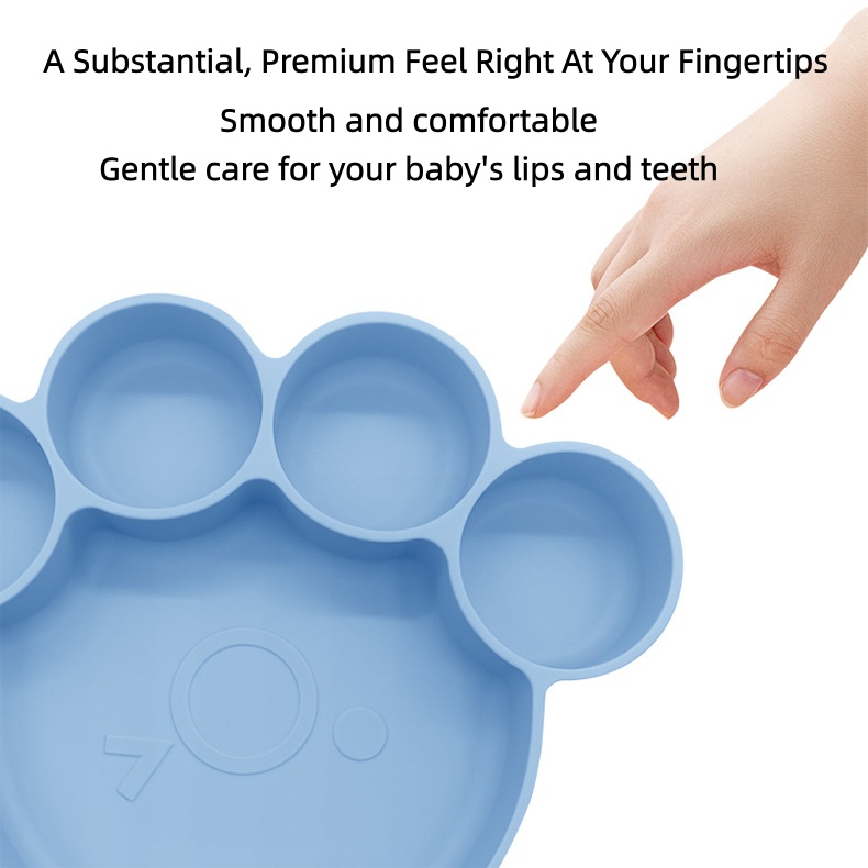Food Grade Silicone Divided Bear Paw Animal Pattern Cartoon Design Toddler Feeding Plate with Suction Base Easy to Clean