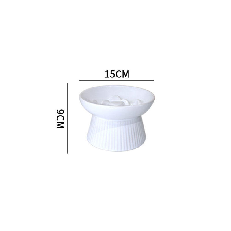 Qbellpet New Ceramic Tall Striped Slow Food Bowl Cat Bowls Set Food Water Bowl for Dogs and Cats Anti-skid Feeder