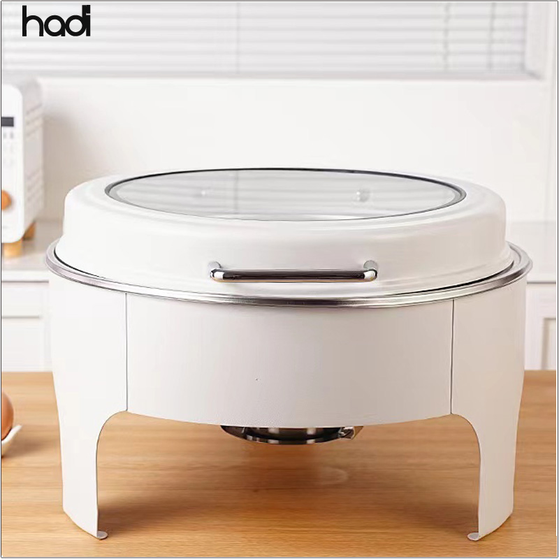9 Liter Luxury Pattern Stainless Steel Chafing Dish Set Gold Glass Hydraulic Food Warmer Roll Top Design for Hotel Catering