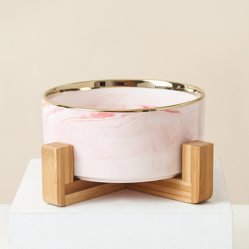 New Design Pet Food Bowl 400ml 850ml Pet Feeding With Wood Stand Bowl Ceramic Dog Cat Bowl