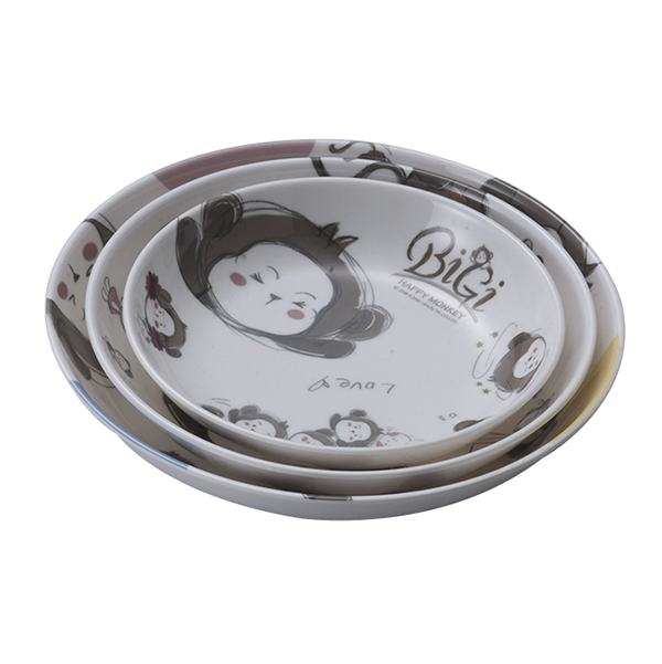 Cartoon Pattern Kids Serving Melamine Round Deep 8.5 Inch Dinner Breakfast Snack Cereal Serving Dish