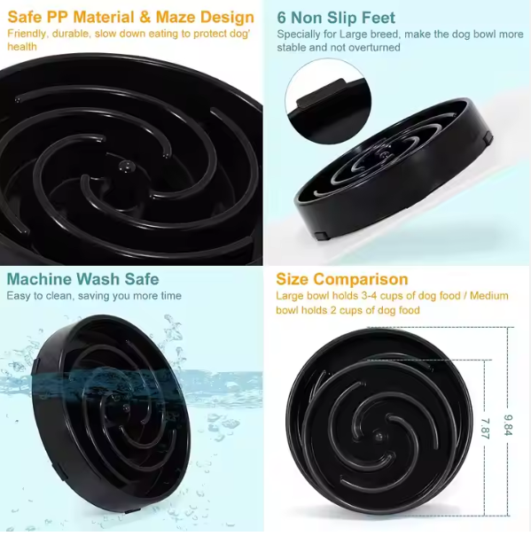WHIPPY Luxurious Slow Feeder Bowl Rounded Small Medium Dogs Eco-Friendly Stainless Steel Puzzle Fun Maze Anti-Slip No-Choking