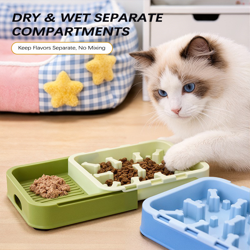 2-in-1 Interactive Slow Feeder Eco-Friendly Durable Plastic Modern Pet Bowls Anti-Choking Dog Cat Food Water Feeding Indoor