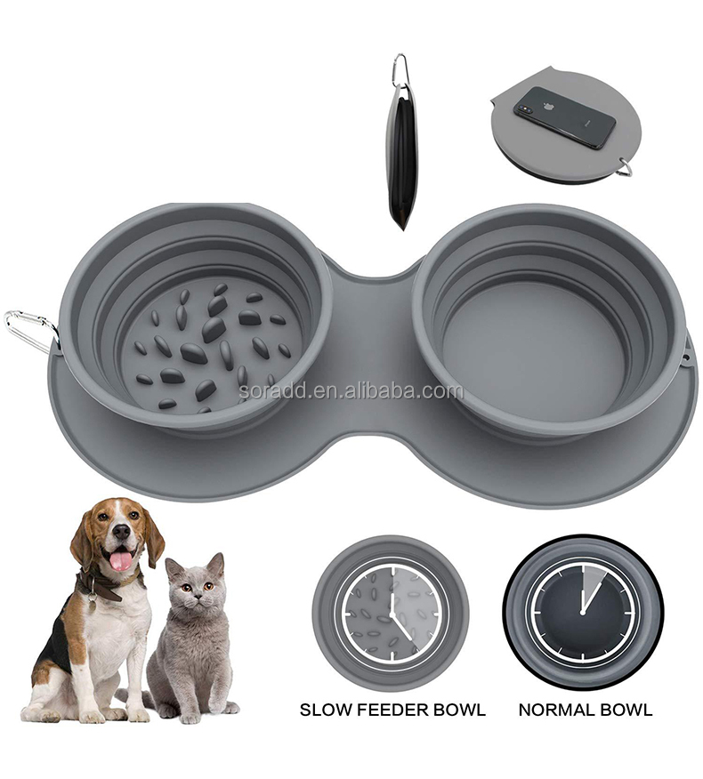 Factory Price Portable Anti-choking Collapsible 2 Combination Bowl Pet Dog Food Water Feeding Slow Feeder Travel Bowl