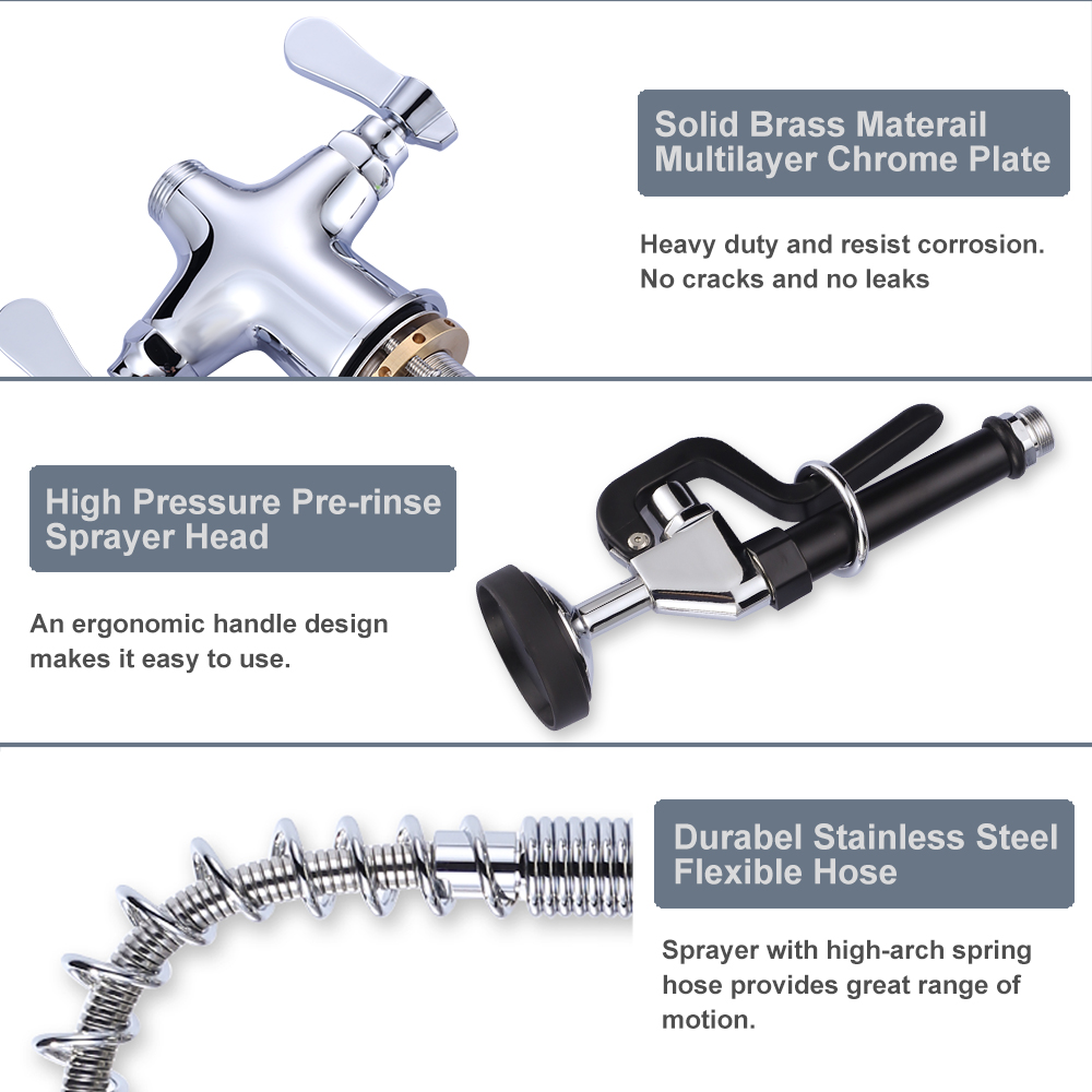 High Flow Kitchen Faucet UPC NSF Commercial Dishwasher Kitchen Deck Mount Pre Rinser Faucet