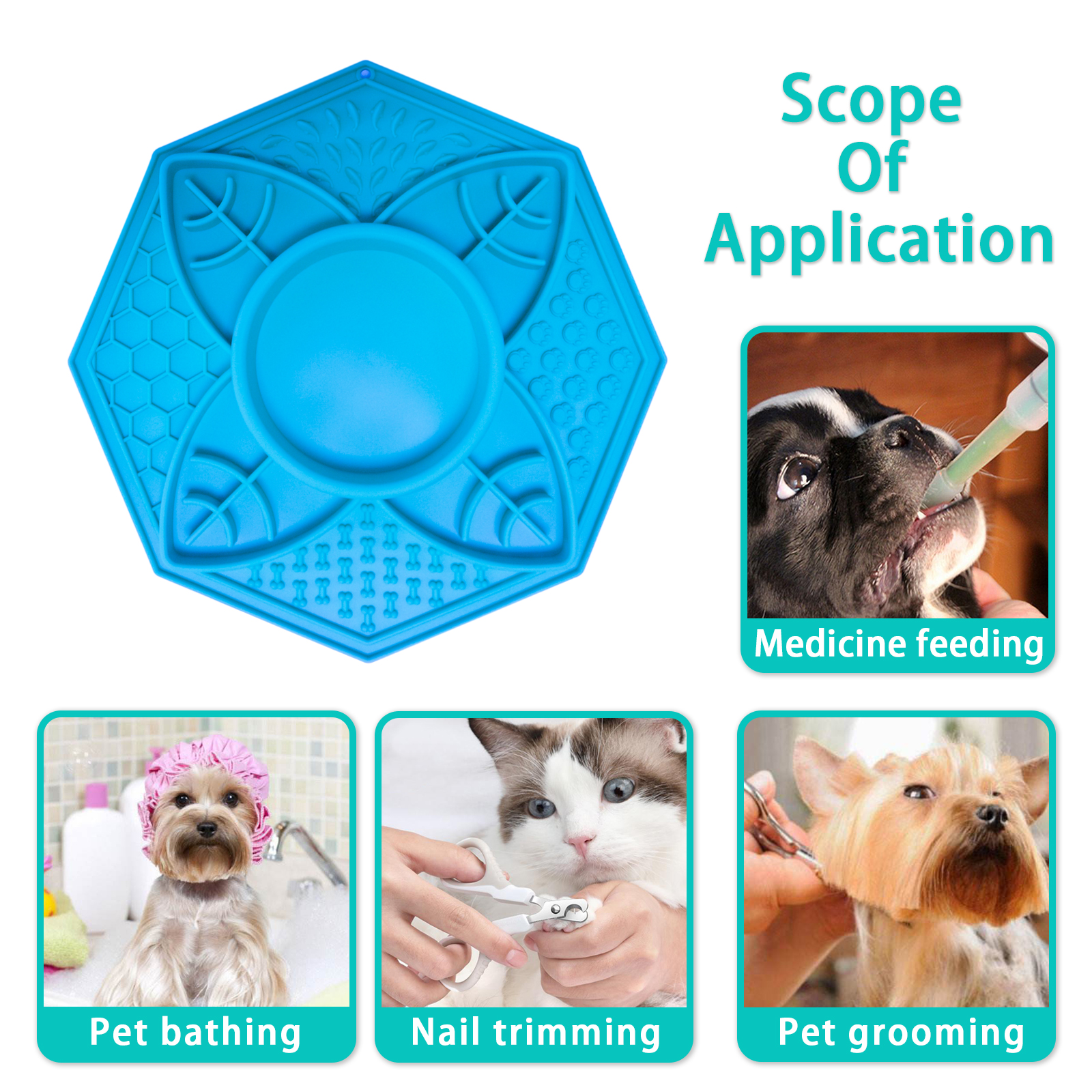 Custom Dog Lick Mat Bundle Octagon Silicone Slow Feeder with Suction Cups Lick Pad - BPA-Free Silicone Mat