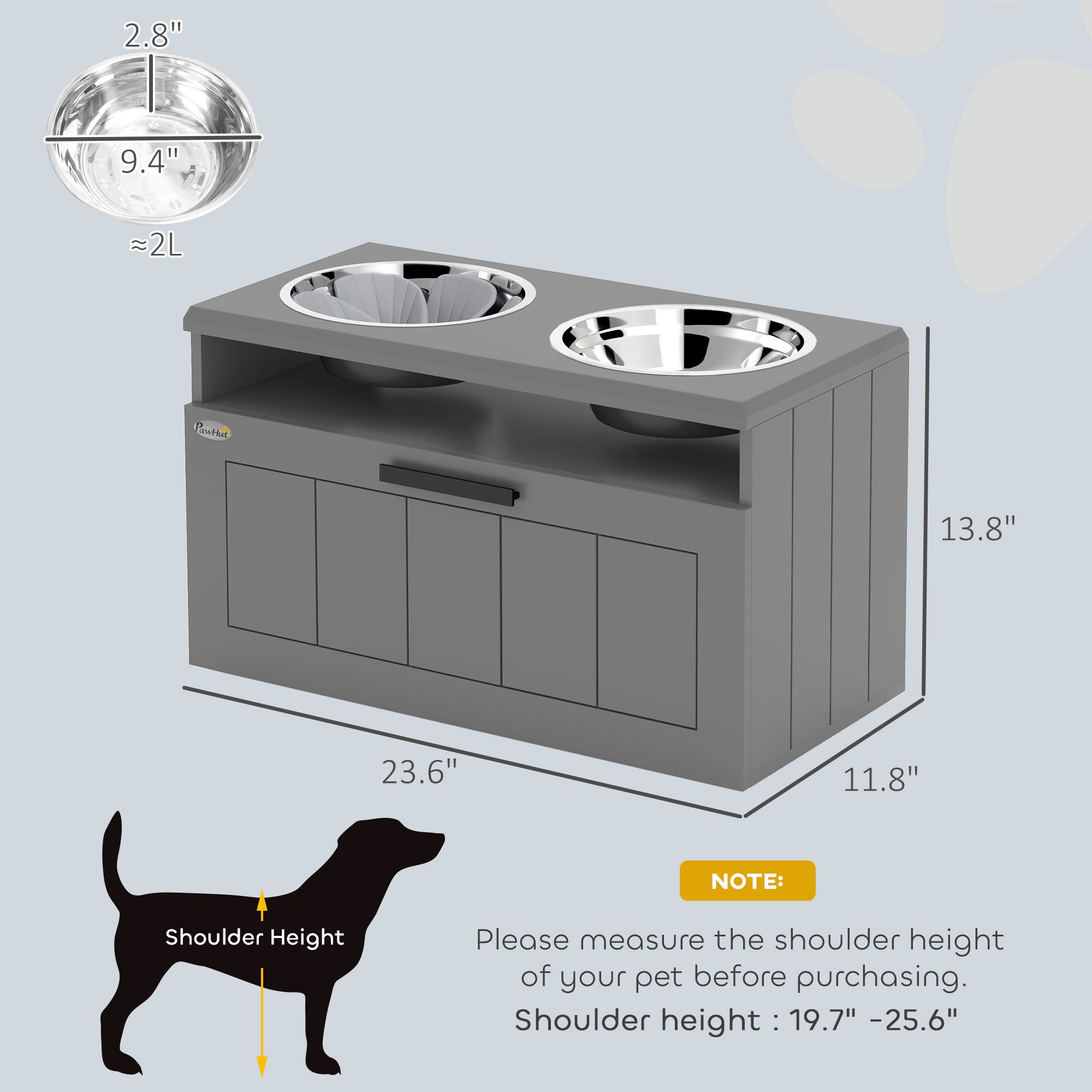 Large Breed Elevated Dog Bowls with Storage Drawer Slow Feeder Mat and 2 Stainless Steel Bowls for Puppies &amp; Adult Dogs
