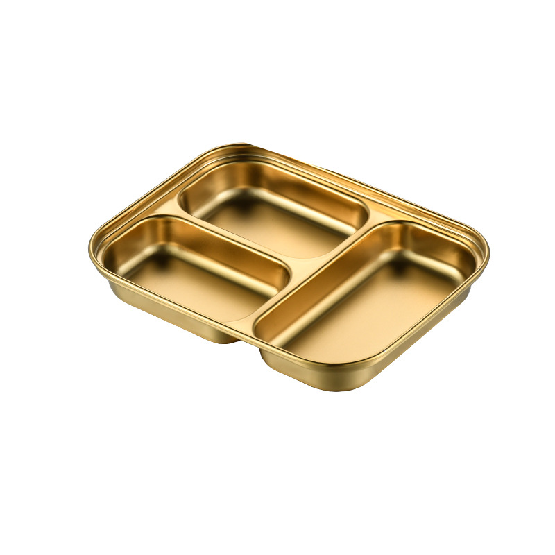 Food Grade 304 Stainless Steel Divided Trays 3 Compartment Bento Plates Gold Silver Multi Size Lunch Plates for Food Serving