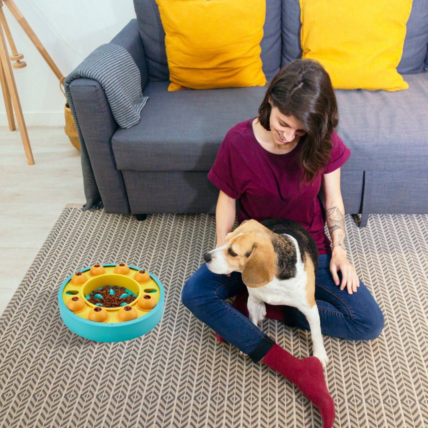 Interactive Dog Puzzle Food Feeder Slow Feeding Bowl with Treat Dispensing Toy Pet Movement Toy