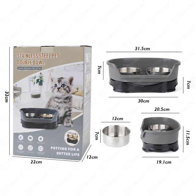 Stainless Steel Leak Proof Solid Slow Feeder &amp; Water Bowl 2-in-1 Pet Dish for Dogs &amp; Cats with Non-Slip Base