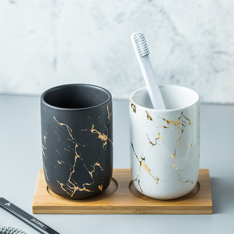 Bath Set Luxury Marble Pattern Tooth Mug Lotion Dispenser Soap Dish