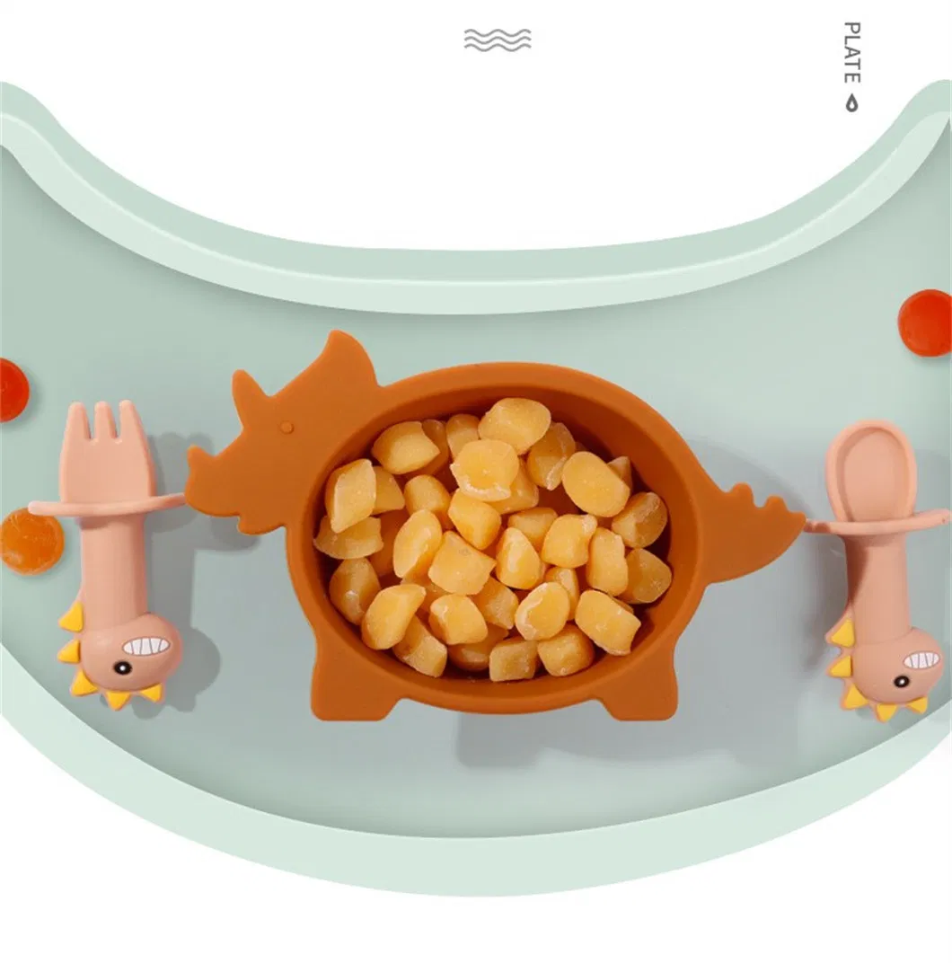 Dino Design Triceratops Food Grade Kids Toddlers Silicone Baby Feeding Plate Dish