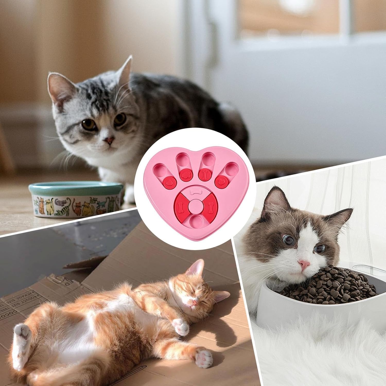 Pet Slow Feeder Puzzle Heart-Shaped Dog Food Bowl Treat Dispenser for Dogs and Cats
