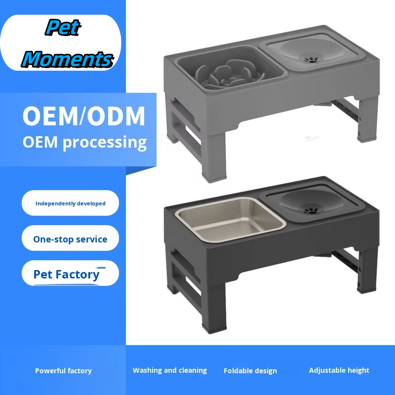Hot Sale 2-In-1 Elevated Slow Feeder Dog Bowl Stainless Steel No Spill 4 Height Adjustable Stand For Small Medium Large Dogs