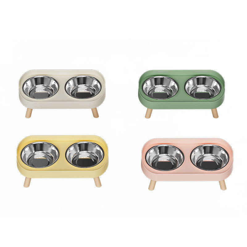 Stainless Steel Eco-Friendly 2 In 1 Raised Pet Bowl Set Double Cat Dog Feeder Anti Slip Slow Eating Dish Elevated Stand