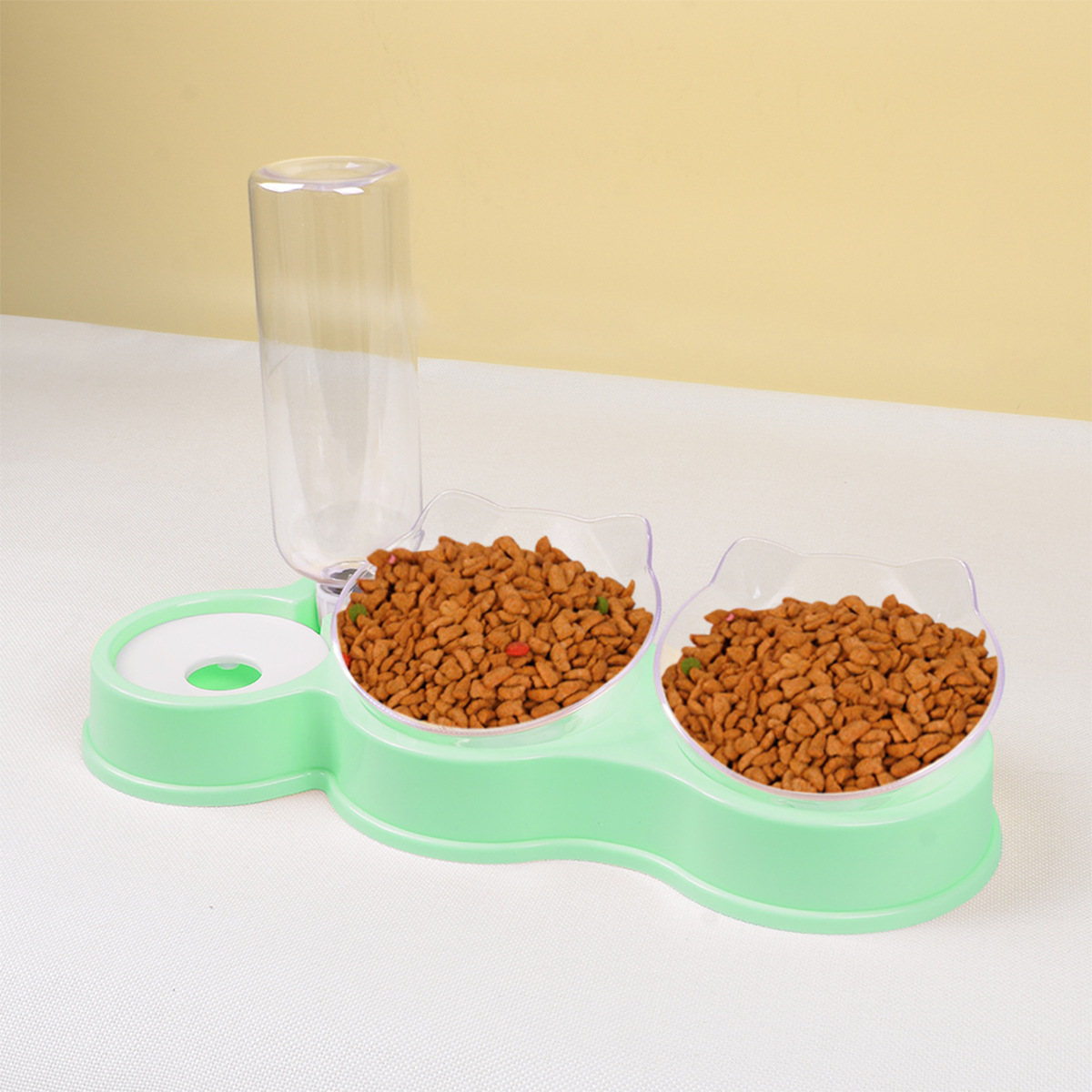 Cat &amp; Dog Pet Feeder with Slanted Opening Prevent Tipping Slow Feeder Automatic Drinking Large Caliber Water Bowl-Plastic