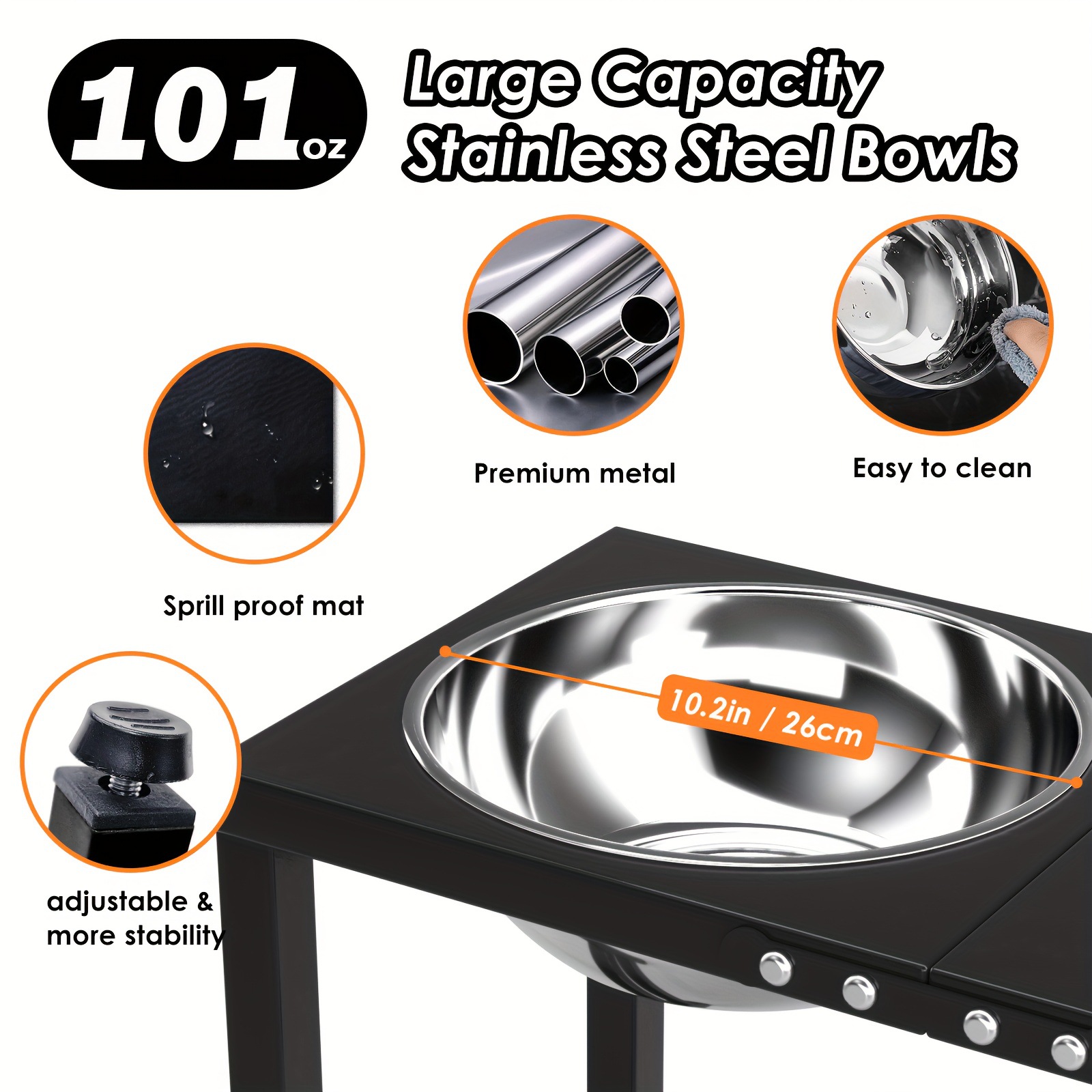3000ml Extra Large Automatic Waterproof Portable Elevated Dog Bowls Cross 5 Height Adjustable Slow Feeder Raised Dog