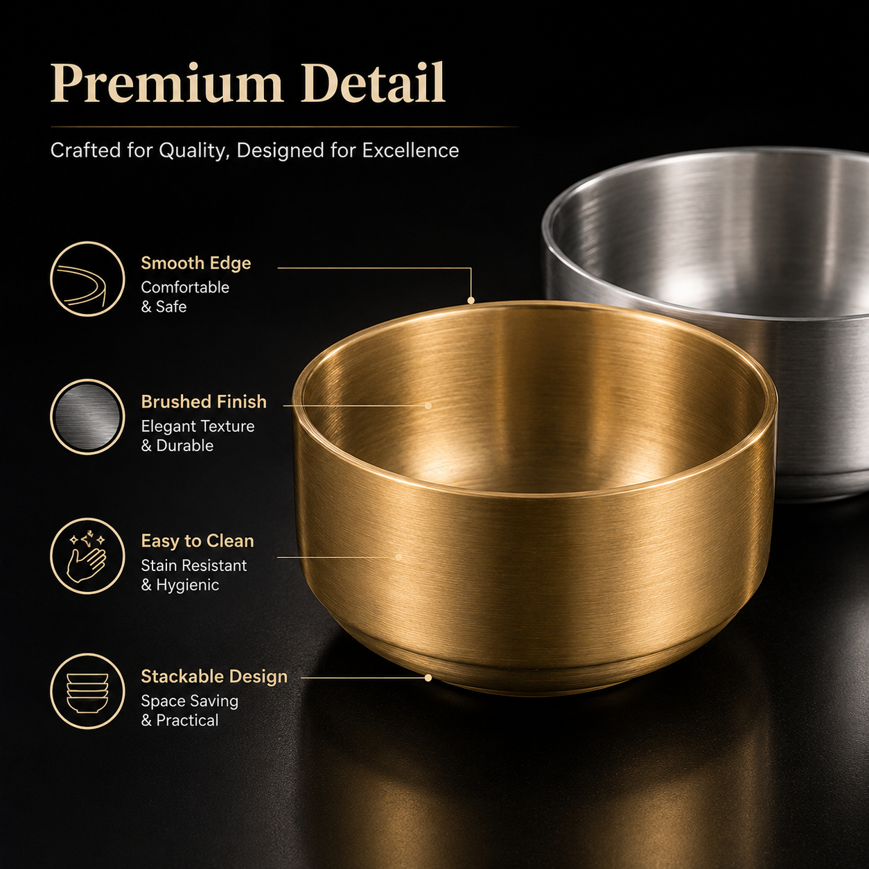 Stainless Steel Korean Soup Bowl Gold Silver Food Grade Metal Bowls Restaurant Hotel Buffet Catering Wholesale