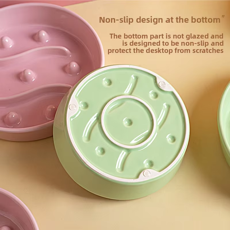 Ceramic Slow Feeder Pet Bowl Anti Choke Anti Tip Cat Dog Food Bowl Non Slip Pet Feeding Bowl for Kitten Puppy Small Medium Pets