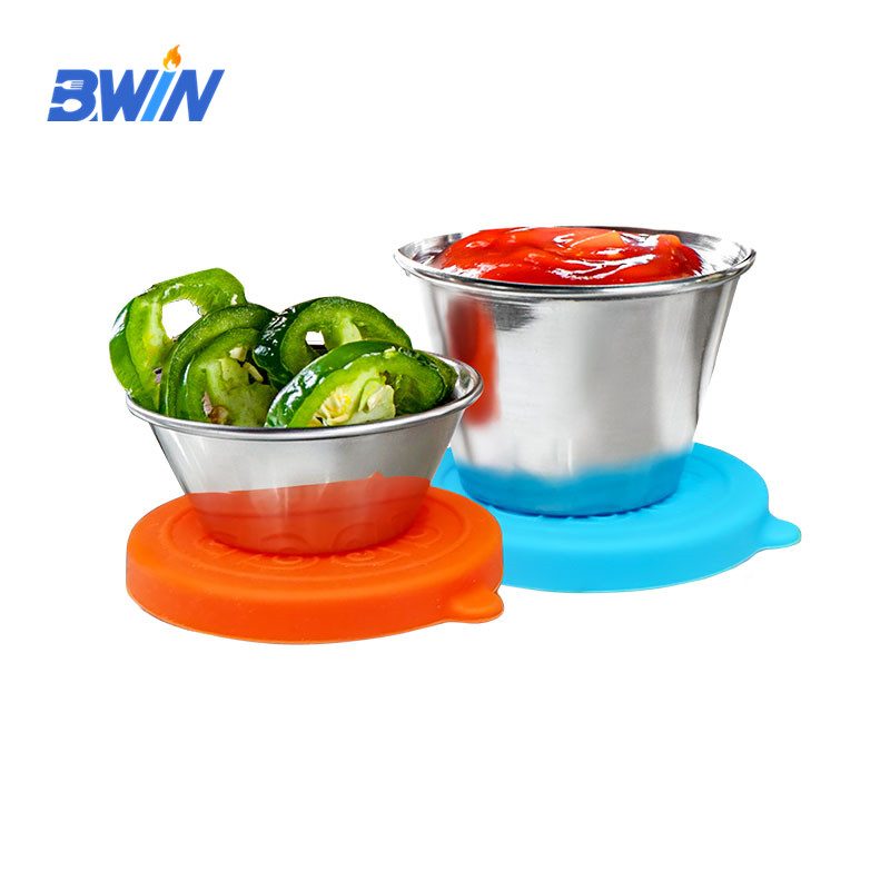 Reusable Stackable Metal Portion Containers Small Ramekin Round Dipping Bowls Stainless Steel Condiment Sauce Cups