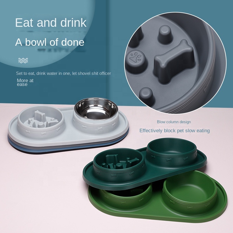 Hot-selling New Wholesale Slow Food Dog Cat Pet Feeding Bowl Stainless Steel Pet Bowl Slow Feeder with Non-slip Silicone Pad